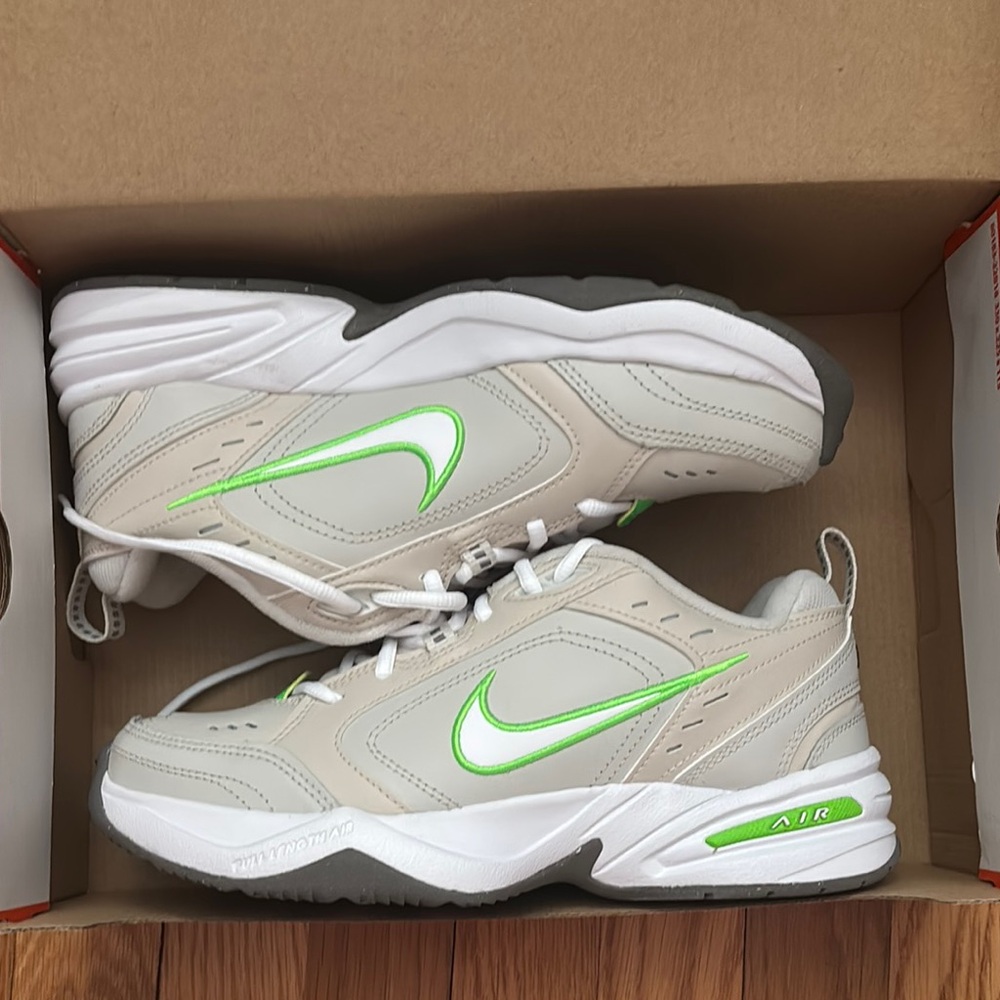 Nike Air Monarch Sneakers - White and Green Accents